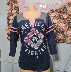 American Fighter Navy Top with Pink Stitching & Logo Patch
